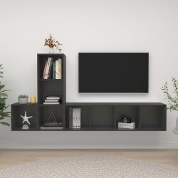 vidaXL Juego de muebles de salón 3 piezas madera de ingeniería gris