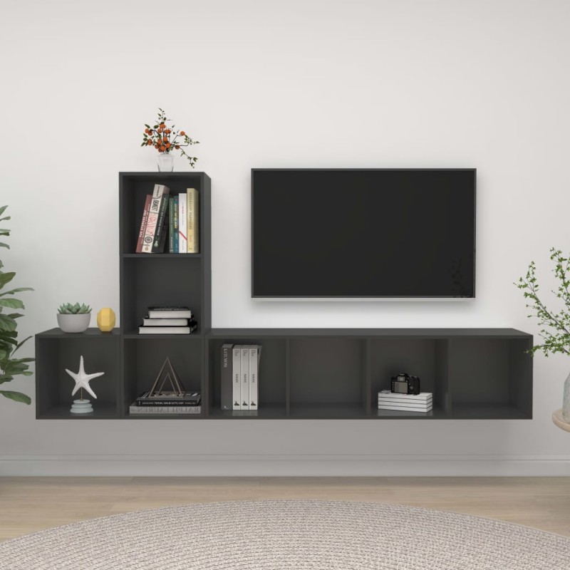 vidaXL Juego de muebles de salón 3 piezas madera de ingeniería gris