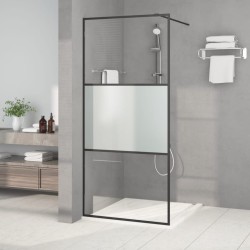vidaXL Mampara de ducha vidrio ESG semiesmerilado negro 90x195 cm