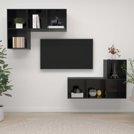 vidaXL Muebles de salón de pared 4 pzas madera ingeniería negro brillo