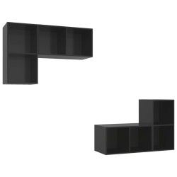vidaXL Muebles de salón de pared 4 pzas madera ingeniería negro brillo