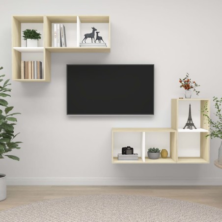 vidaXL Muebles de salón de pared 4 piezas blanco y roble Sonoma