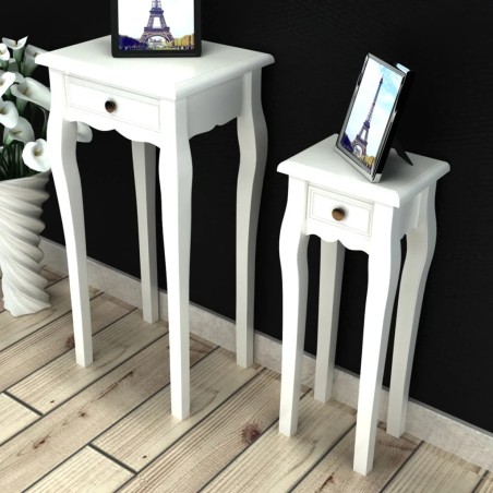 vidaXL Juego de 2 mesitas apilables con cajón blanco 