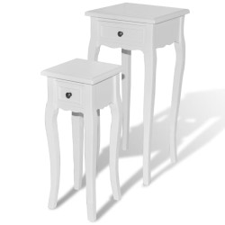 vidaXL Juego de 2 mesitas apilables con cajón blanco 