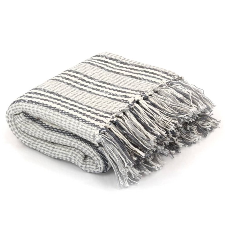 vidaXL Manta a rayas de algodón gris y blanco 160x210 cm vidaXL Manta a rayas de algodón gris y blanco 160x210 cm