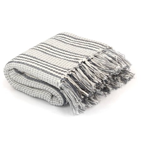 vidaXL Manta a rayas de algodón gris y blanco 160x210 cm