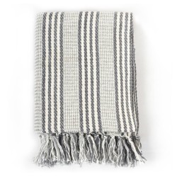 vidaXL Manta a rayas de algodón gris y blanco 160x210 cm