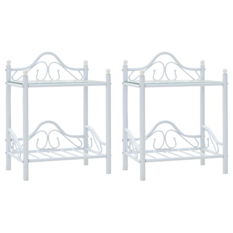 vidaXL Mesitas de noche acero vidrio templado 45x30,5x60cm blanco 2uds vidaXL Mesitas de noche acero vidrio templado 45x30,5x60cm blanco 2uds