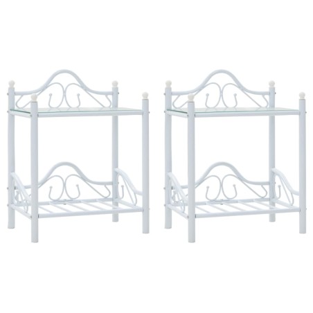 vidaXL Mesitas de noche acero vidrio templado 45x30,5x60cm blanco 2uds