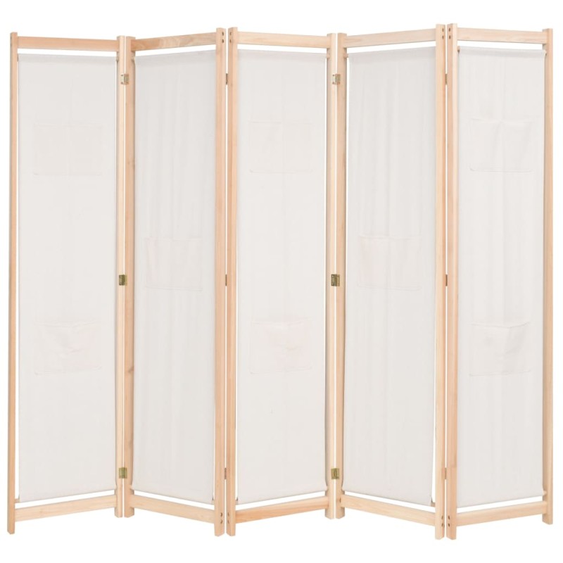 vidaXL Biombo divisor 5 paneles de tela crema 200x170x4 cm vidaXL Biombo divisor 5 paneles de tela crema 200x170x4 cm