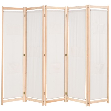 vidaXL Biombo divisor 5 paneles de tela crema 200x170x4 cm 