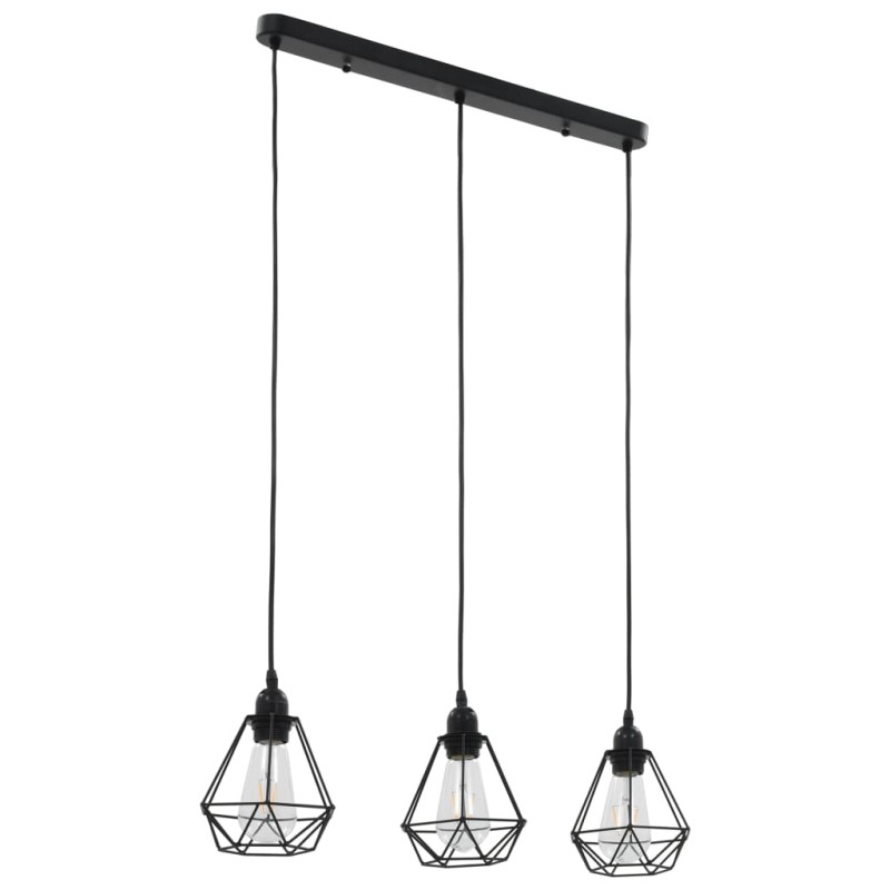 vidaXL Lámpara de techo con diseño de rombos negra 3 bombillas E27 vidaXL Lámpara de techo con diseño de rombos negra 3 bombillas E27