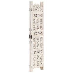 vidaXL Biombo 4 paneles tallado a mano madera mango blanco 160x165 cm