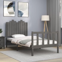 vidaXL Estructura de cama con cabecero madera maciza gris 90x190 cm