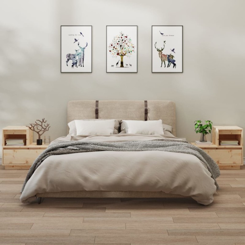 vidaXL Mesitas de noche 2 uds madera maciza de pino 60x34x51 cm vidaXL Mesitas de noche 2 uds madera maciza de pino 60x34x51 cm