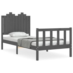 vidaXL Estructura de cama con cabecero madera maciza gris 90x190 cm
