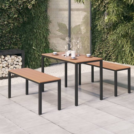 vidaXL Set de comedor de jardín 3 pzas acero y WPC marrón y negro