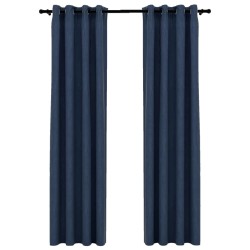 vidaXL Cortinas opacas con ojales look de lino 2 pzas azul 140x225 cm