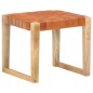 vidaXL Taburete de cuero auténtico marrón claro madera de mango maciza vidaXL Taburete de cuero auténtico marrón claro madera de mango maciza