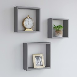 vidaXL Estantes cubo de pared 3 unidades MDF gris