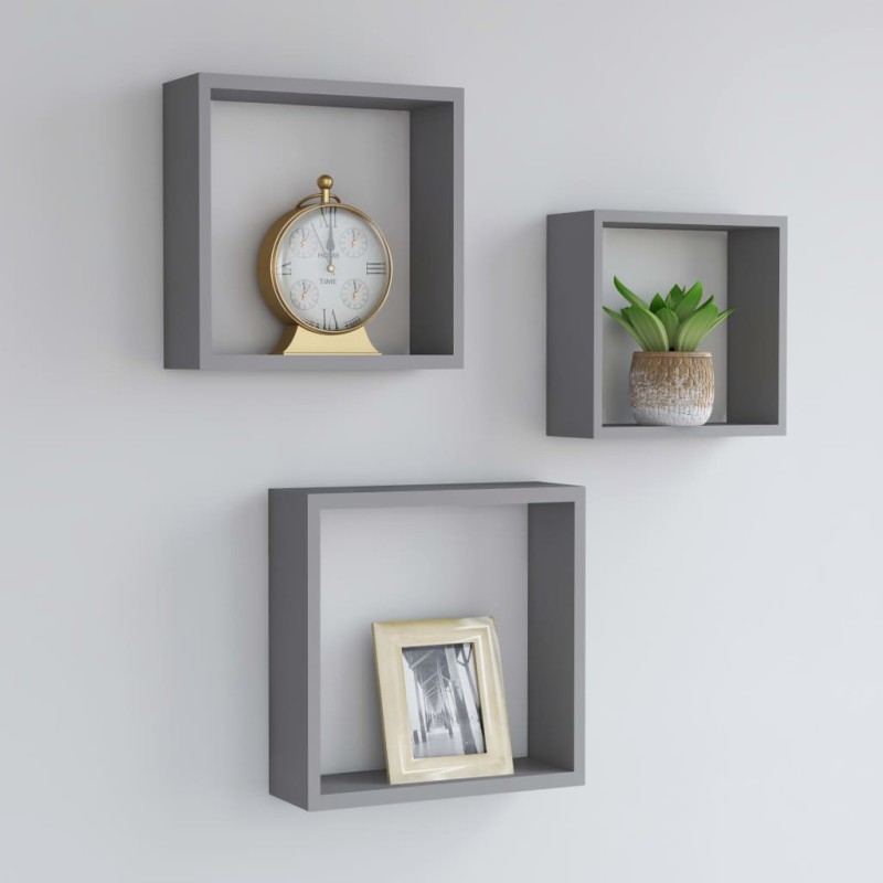 vidaXL Estantes cubo de pared 3 unidades MDF gris vidaXL Estantes cubo de pared 3 unidades MDF gris