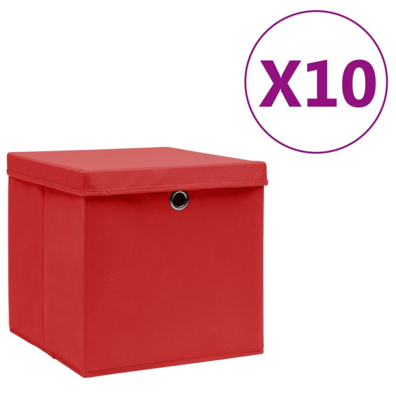 vidaXL Cajas de almacenaje con tapas 10 uds rojo 28x28x28 cm vidaXL Cajas de almacenaje con tapas 10 uds rojo 28x28x28 cm