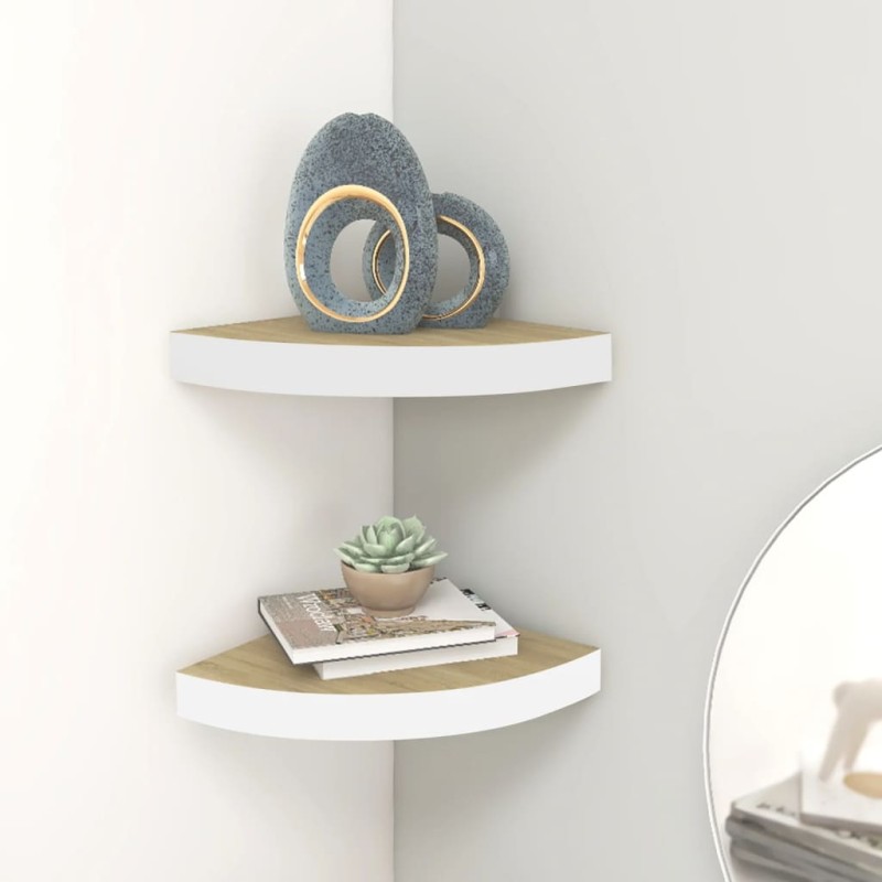 vidaXL Estante de esquina de pared 2 uds MDF roble/blanco 35x35x3,8 cm vidaXL Estante de esquina de pared 2 uds MDF roble/blanco 35x35x3,8 cm