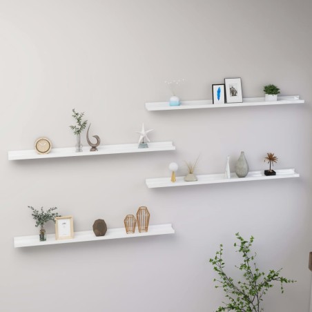 vidaXL Estantes de pared 4 unidades blanco brillo 100x9x3 cm
