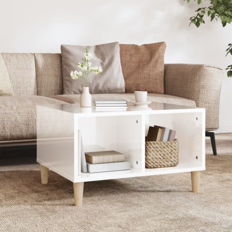 vidaXL Mesa de centro madera contrachapada blanco brillo 60x50x36,5 cm