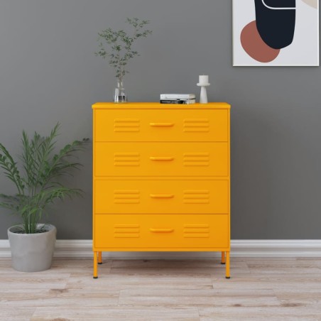 vidaXL Armario de cajones de acero amarillo mostaza 80x35x101,5 cm