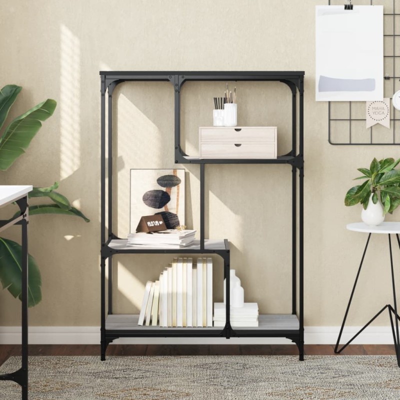 vidaXL Estantería madera de ingeniería y acero Sonoma gris 81x36x115cm vidaXL Estantería madera de ingeniería y acero Sonoma gris 81x36x115cm