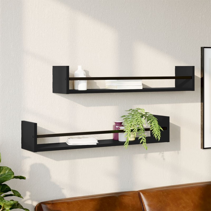 vidaXL Estantes de pared con barras 2 unidades negro 80x16x14 cm vidaXL Estantes de pared con barras 2 unidades negro 80x16x14 cm