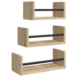 vidaXL Estantes pared con barras 3 pzas madera ingeniería roble Sonoma