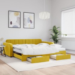 vidaXL Sofá cama nido con cajones terciopelo amarillo 100x200 cm