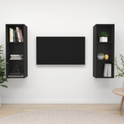 vidaXL Muebles de salón de pared 2 piezas madera ingeniería negro