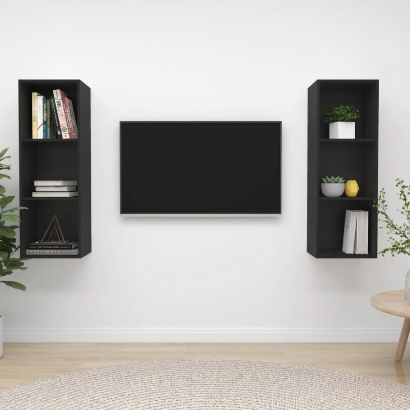 vidaXL Muebles de salón de pared 2 piezas madera ingeniería negro