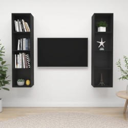 vidaXL Muebles de salón de pared 2 piezas madera de ingeniería negro