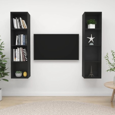 vidaXL Muebles de salón de pared 2 piezas madera de ingeniería negro