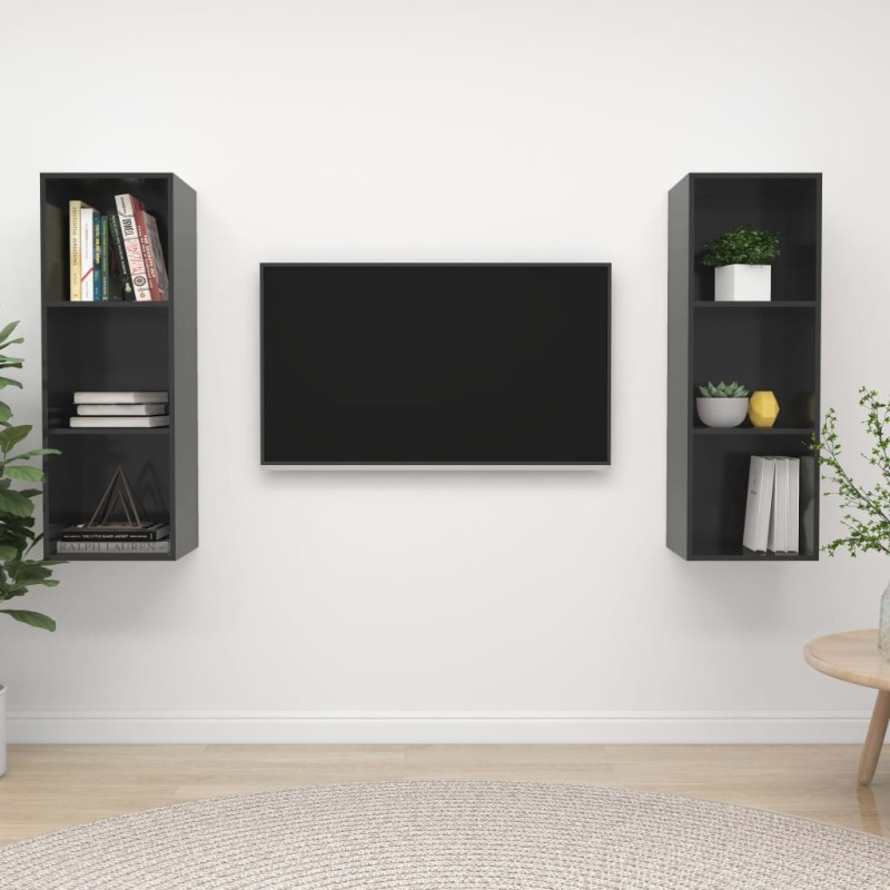 vidaXL Muebles de salón de pared 2 pzas madera ingeniería gris brillo vidaXL Muebles de salón de pared 2 pzas madera ingeniería gris brillo