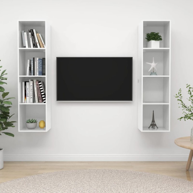 vidaXL Muebles de salón de pared 2 pzs madera ingeniería blanco brillo vidaXL Muebles de salón de pared 2 pzs madera ingeniería blanco brillo