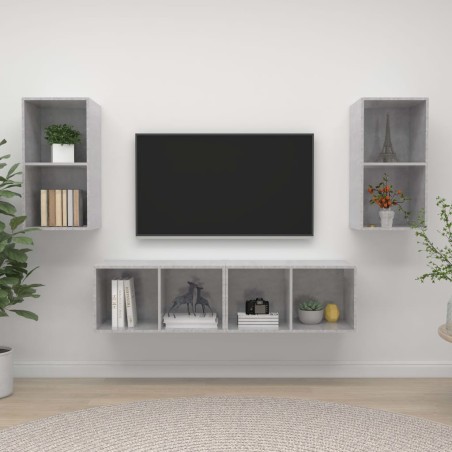 vidaXL Muebles de salón de pared 4 pzs madera ingeniería gris hormigón