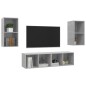 vidaXL Muebles de salón de pared 4 pzs madera ingeniería gris hormigón vidaXL Muebles de salón de pared 4 pzs madera ingeniería gris hormigón