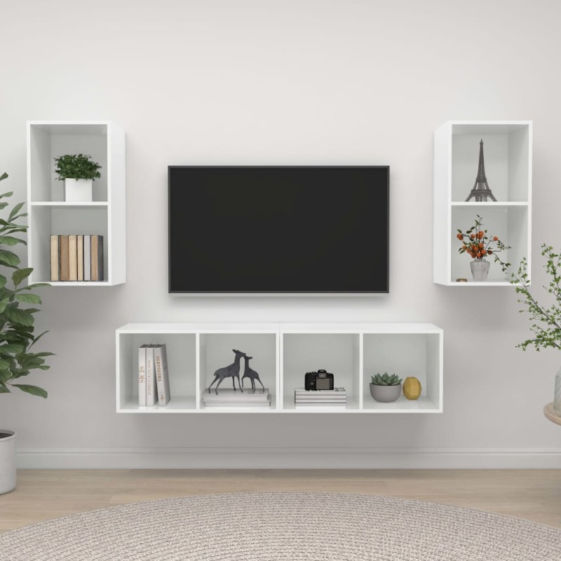 vidaXL Muebles de salón de pared 4 piezas blanco y roble Sonoma vidaXL Muebles de salón de pared 4 piezas blanco y roble Sonoma