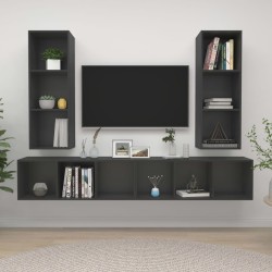 vidaXL Muebles de salón de pared 4 piezas madera de ingeniería gris