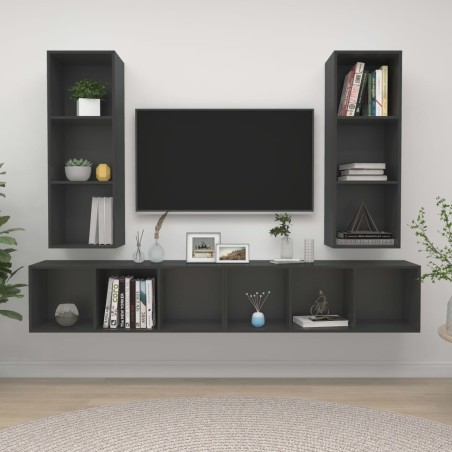 vidaXL Muebles de salón de pared 4 piezas madera de ingeniería gris