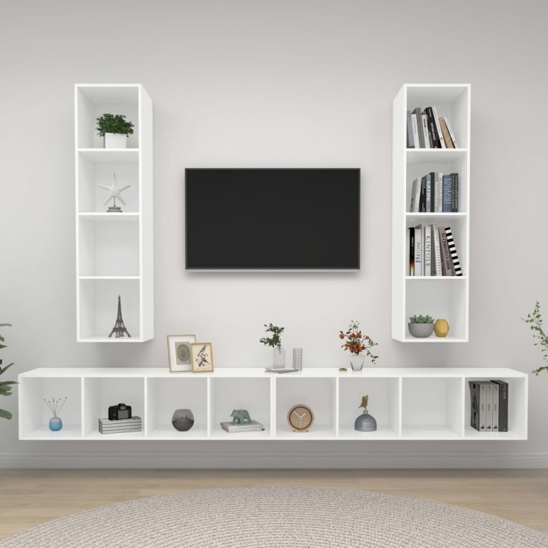 vidaXL Muebles de salón de pared 4 piezas madera de ingeniería blanco