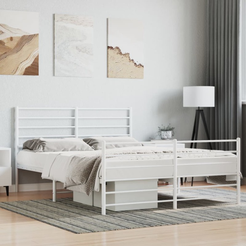 vidaXL Estructura cama metal con cabecero y estribo blanco 140x200 cm vidaXL Estructura cama metal con cabecero y estribo blanco 140x200 cm
