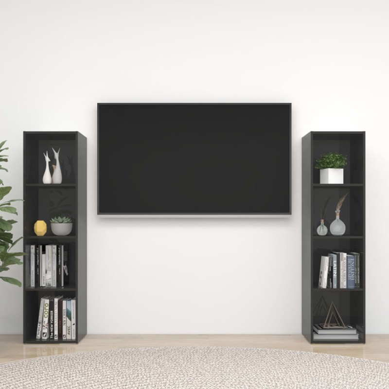 vidaXL Muebles de salón 2 piezas madera de ingeniería gris brillo