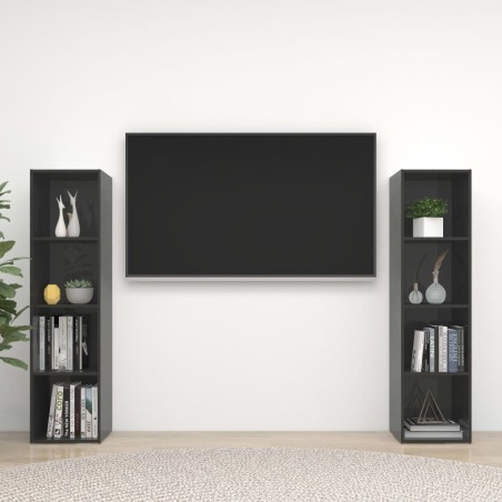 vidaXL Muebles de salón 2 piezas madera de ingeniería gris brillo
