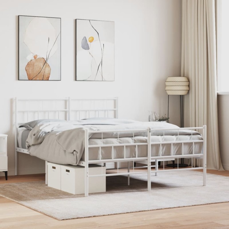 vidaXL Estructura cama metal con cabecero y estribo blanco 135x190 cm vidaXL Estructura cama metal con cabecero y estribo blanco 135x190 cm